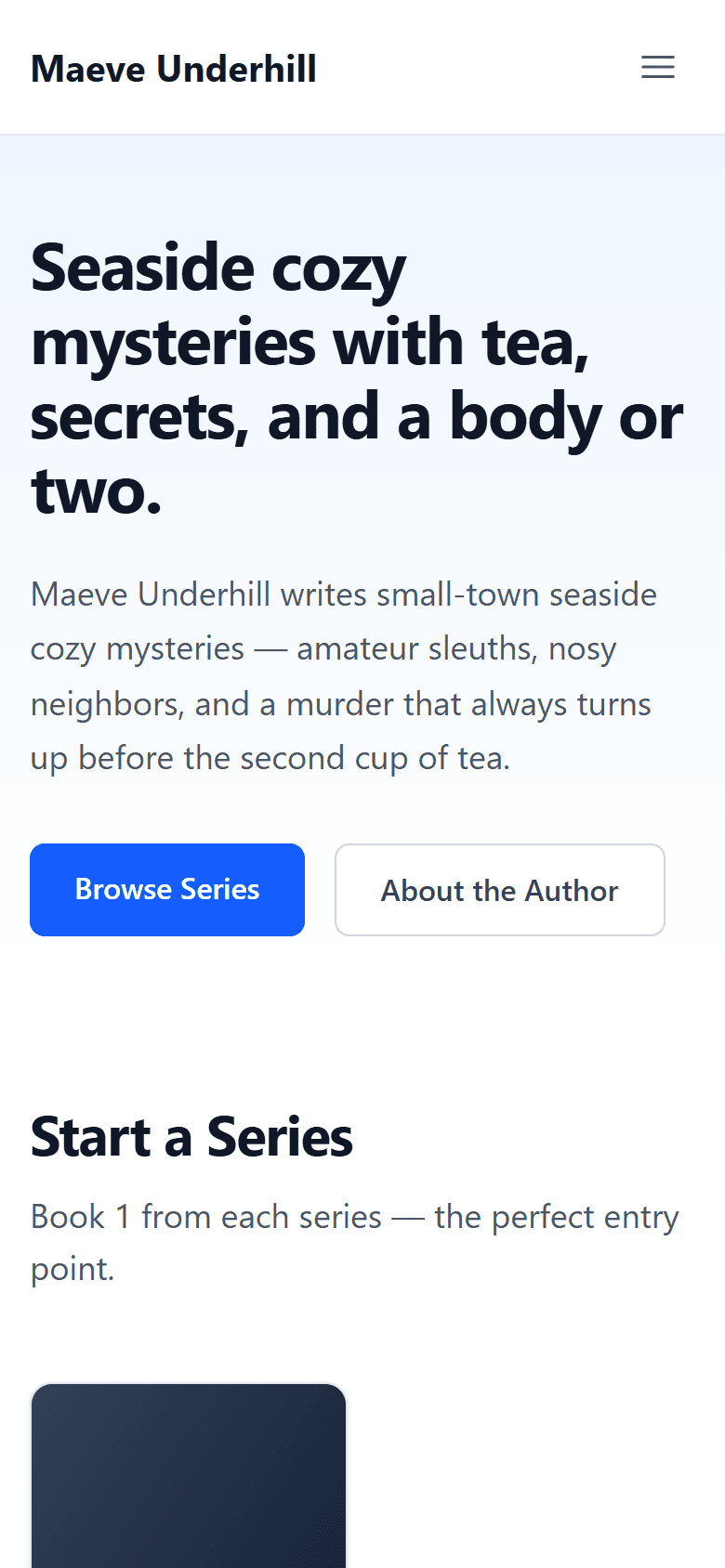 Author site homepage on mobile