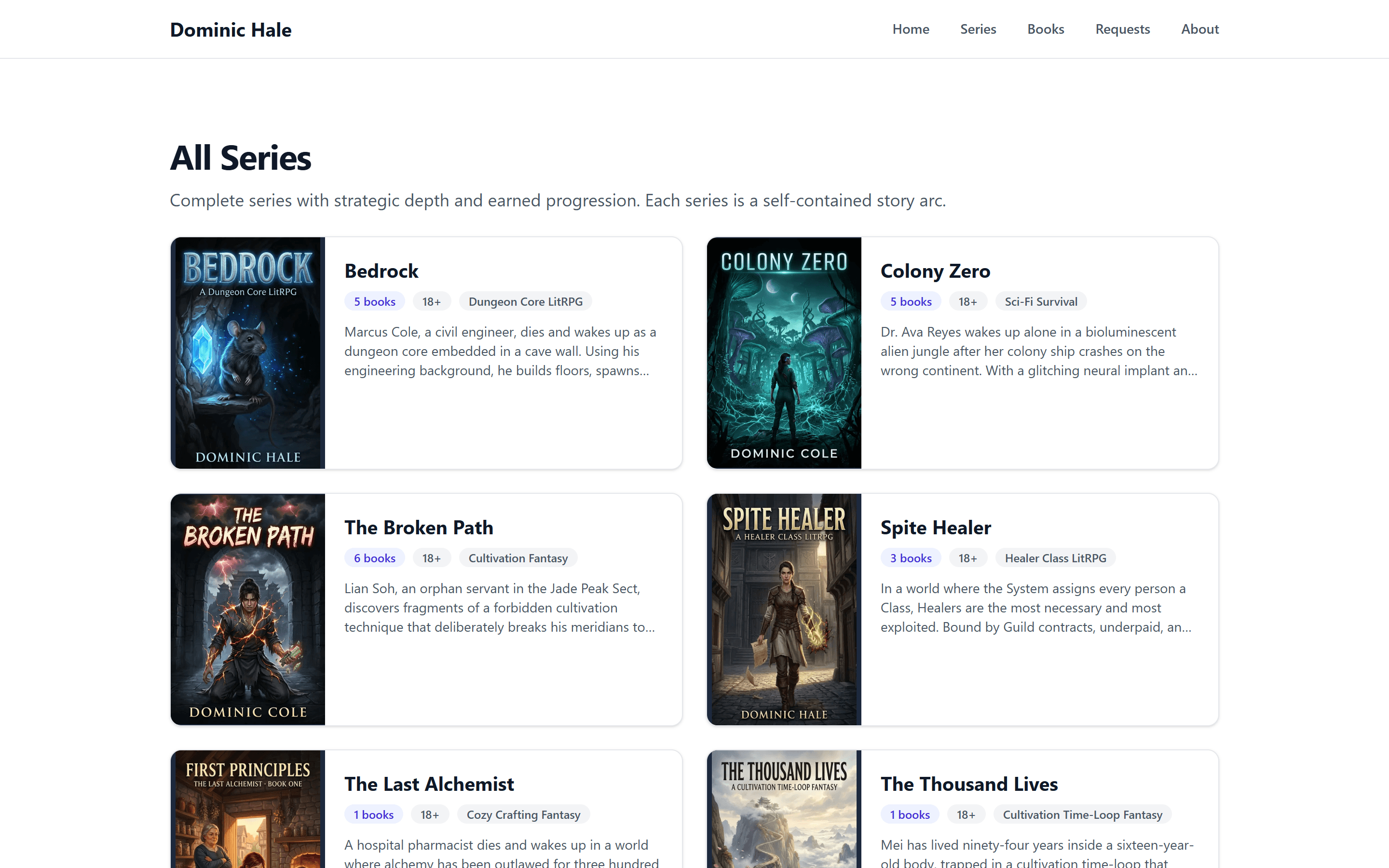 Series listing page